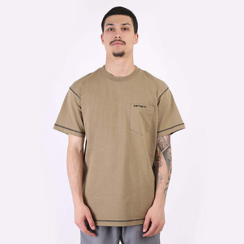 мужская бежевая футболка Carhartt WIP S/S Nazka Pocked T-Shirt I029597-tanami/blk - цена, описание, фото 3